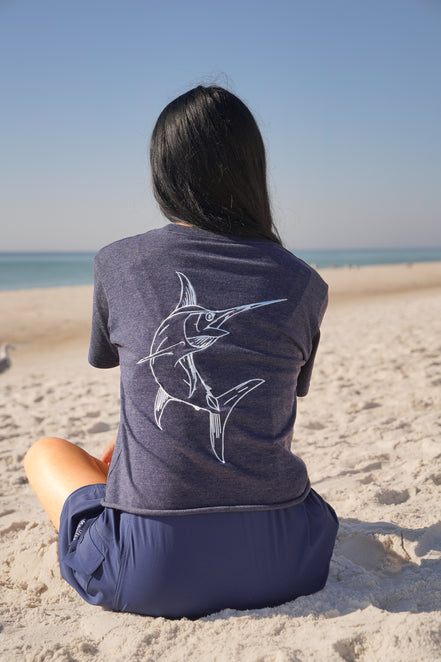Navy Embroidered Marlin Tee